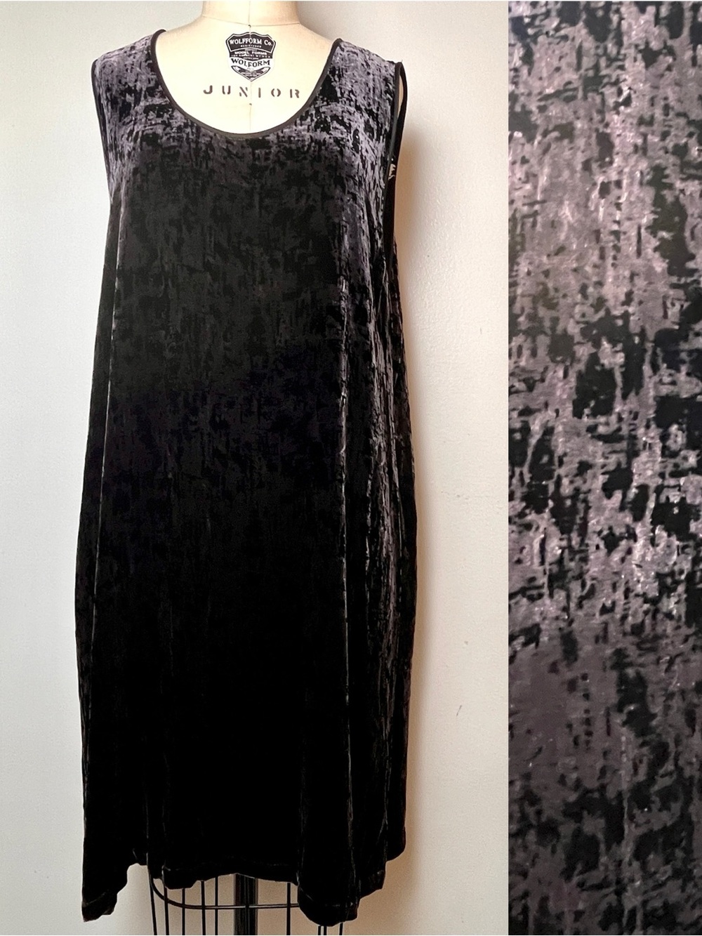 Sz. XL Eileen Fisher Velvet Sleeveless Shift Dress - Black